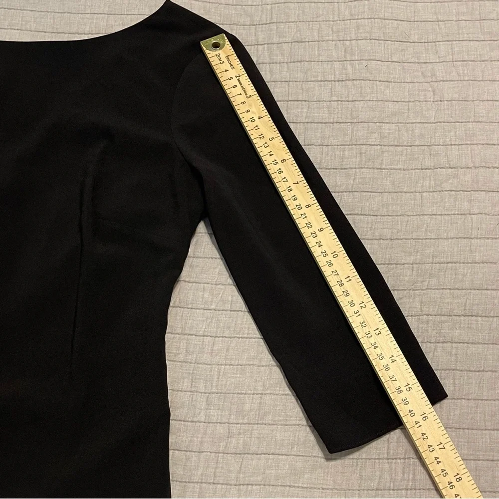 Halston Heritage Asymmetric Cocktail Dress 3/4 Sleeve Knot Back Black Size 0 - Picture 7 of 12